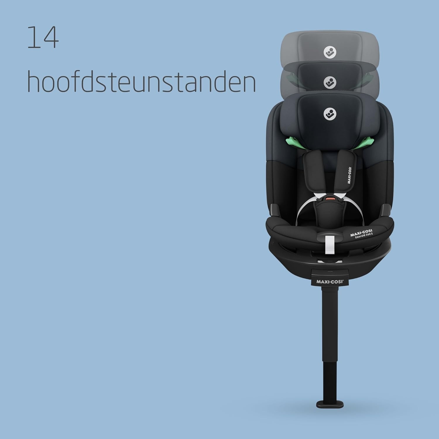 Maxi-Cosi Emerald 360 S i-Size, 360 draaibare autostoel, 0-12 j (40-150 cm), baby & peuter autostoel, 360° FlexiSpin-rotatie, 4 ligstanden, G-CELL-bescherming bij zijdelingse botsing, Tonal Black