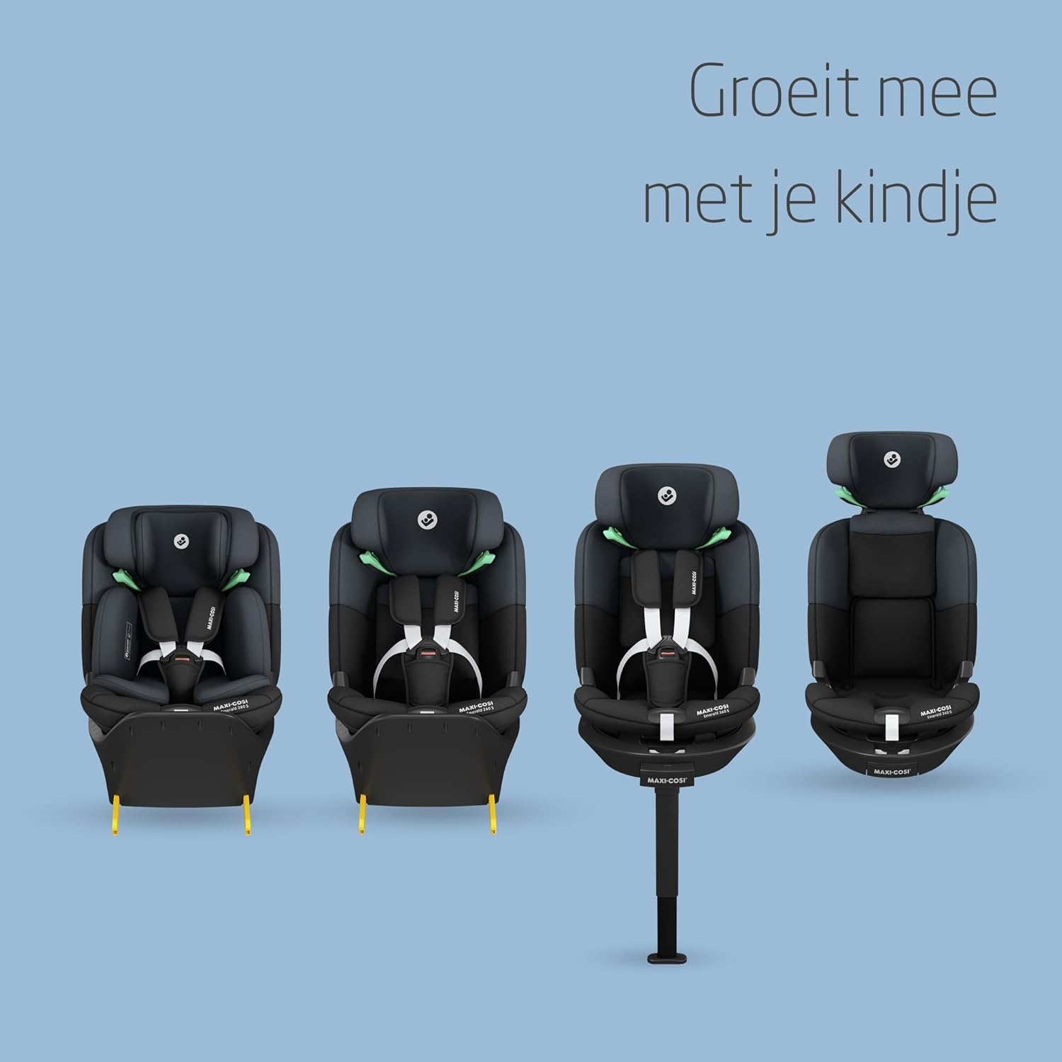 Maxi-Cosi Emerald 360 S i-Size, 360 draaibare autostoel, 0-12 j (40-150 cm), baby & peuter autostoel, 360° FlexiSpin-rotatie, 4 ligstanden, G-CELL-bescherming bij zijdelingse botsing, Tonal Black