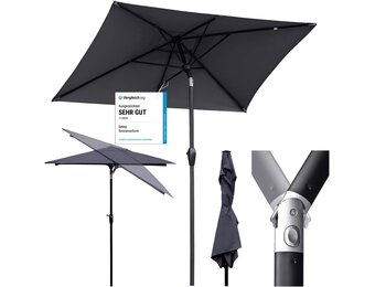 Sekey Aluminium tuinparasol, uv-bescherming 50+, rechthoekig, grijs, 210 × 140 cm, rechthoekige parasol, grijs., 210 × 140 cm, Rechthoekige parasol