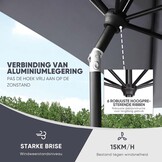 Sekey Aluminium tuinparasol, uv-bescherming 50+, rechthoekig, grijs, 210 × 140 cm, rechthoekige parasol, grijs., 210 × 140 cm, Rechthoekige parasol