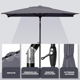 Sekey Aluminium tuinparasol, uv-bescherming 50+, rechthoekig, grijs, 210 × 140 cm, rechthoekige parasol, grijs., 210 × 140 cm, Rechthoekige parasol