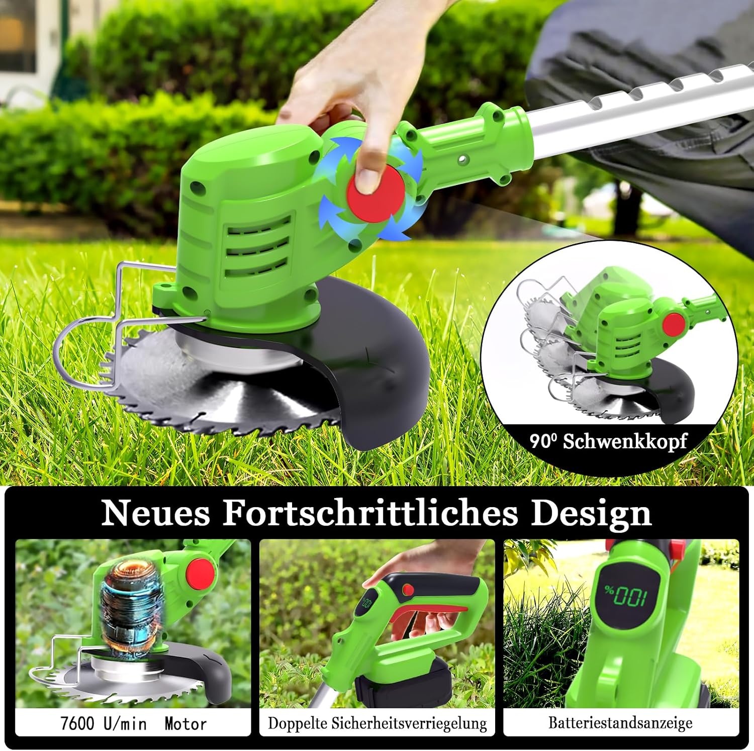Draadloze Grasmaaier met 2x 21V 4.0Ah Accu's en 3 Bladen - 3-in-1 Telescopische Bosmaaier