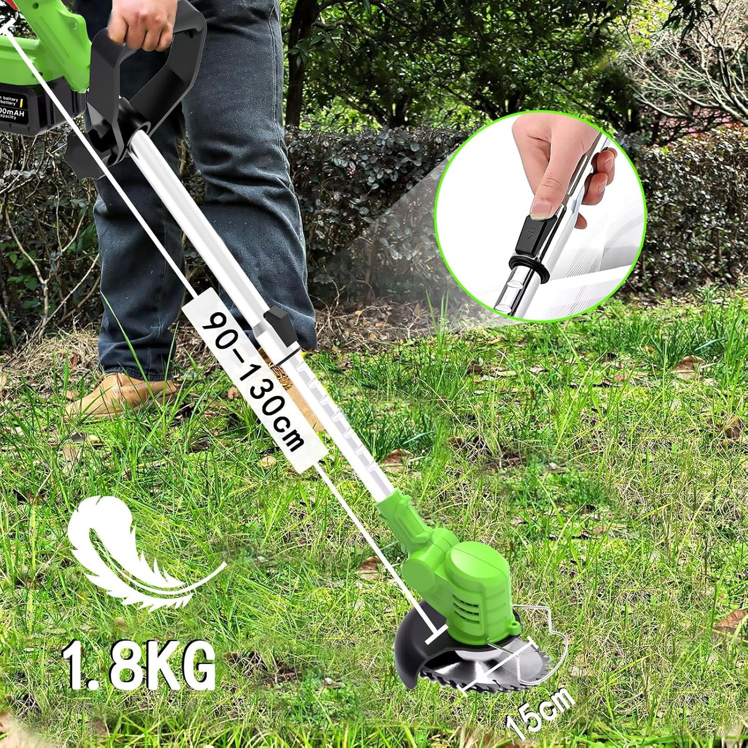 Draadloze Grasmaaier met 2x 21V 4.0Ah Accu's en 3 Bladen - 3-in-1 Telescopische Bosmaaier