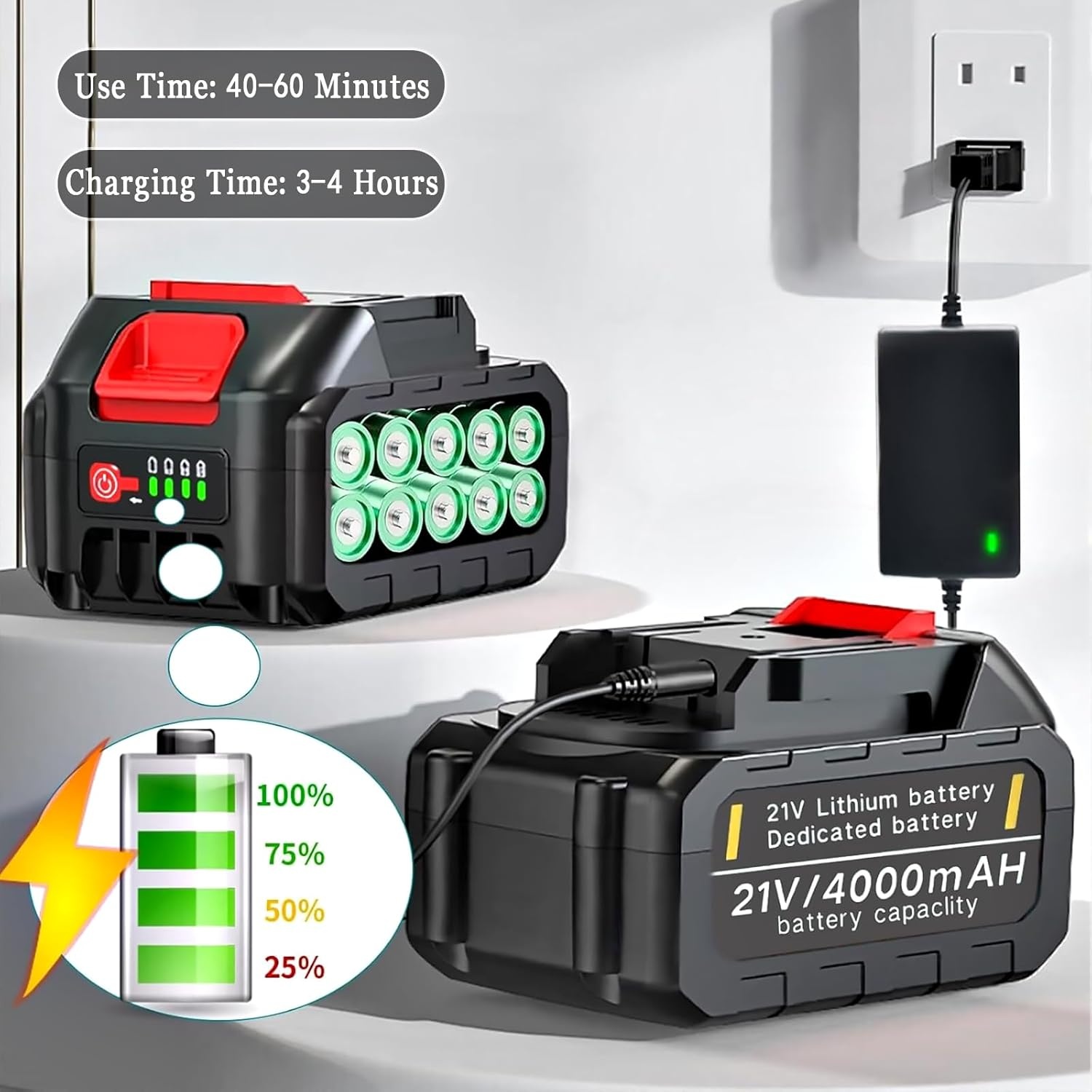 Draadloze Grasmaaier met 2x 21V 4.0Ah Accu's en 3 Bladen - 3-in-1 Telescopische Bosmaaier
