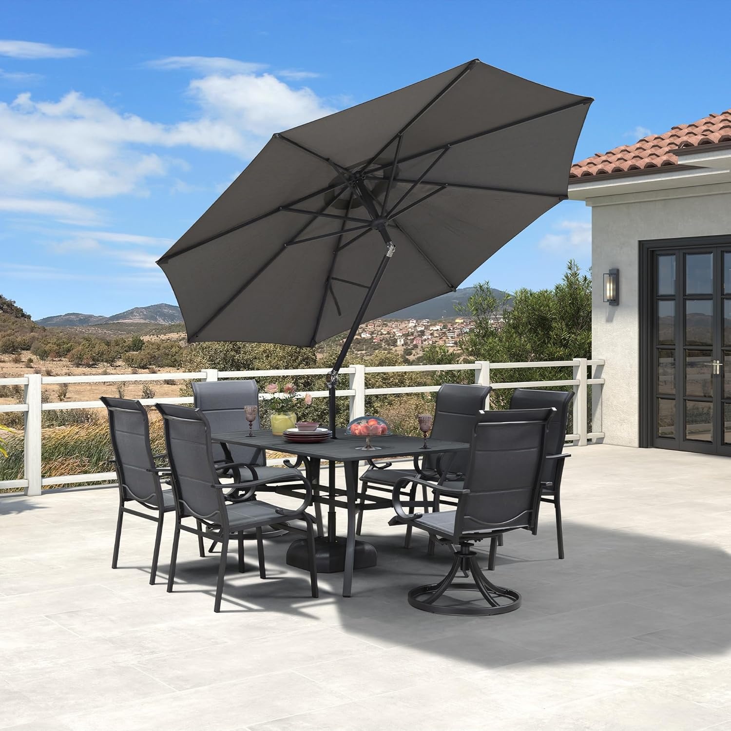 PURPLE LEAF Parasol 270 cm rond, zweefparasol met zwengel, kantelbare parasol, sterke uv-bescherming, voor balkon, tuin en terras, grijs