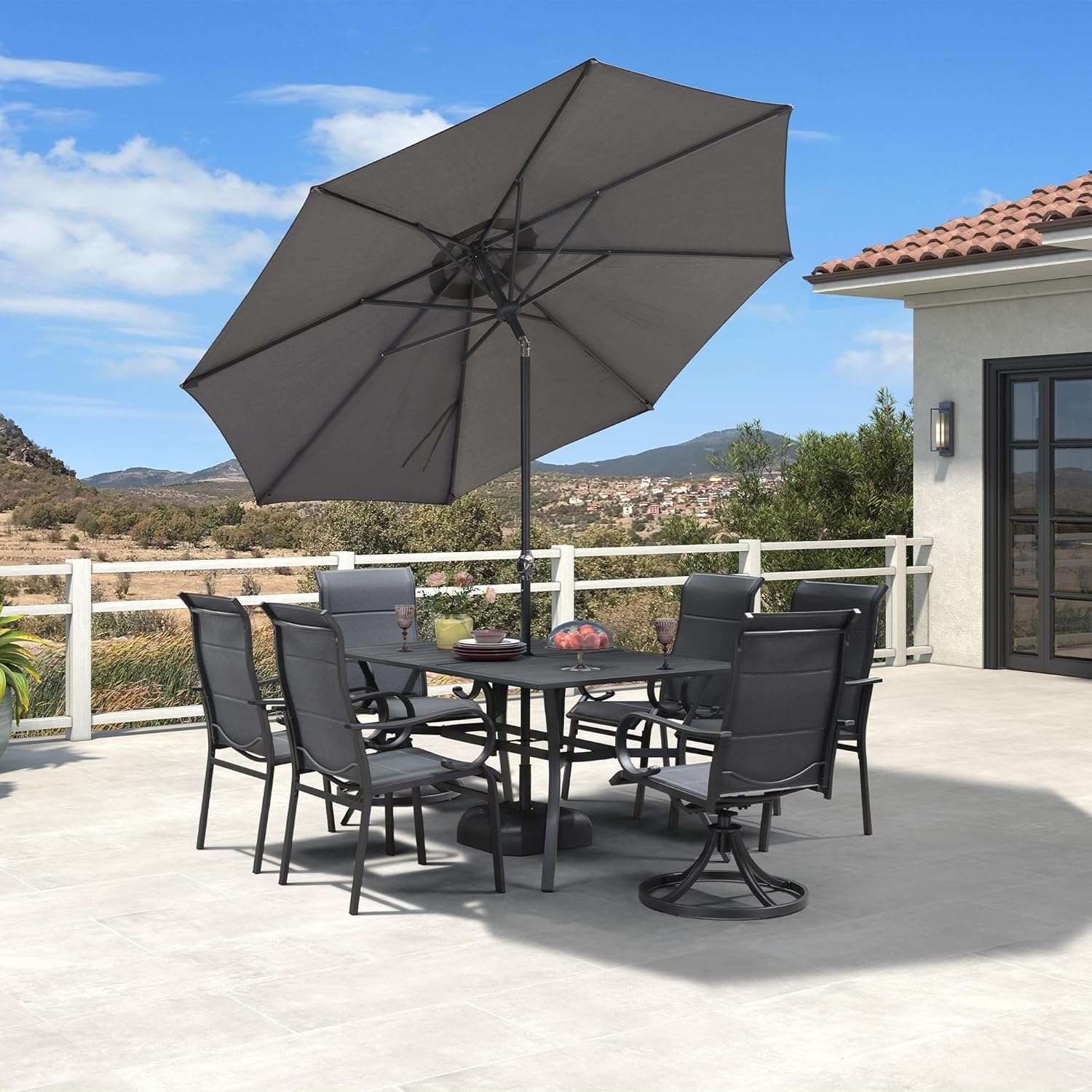 PURPLE LEAF Parasol 270 cm rond, zweefparasol met zwengel, kantelbare parasol, sterke uv-bescherming, voor balkon, tuin en terras, grijs