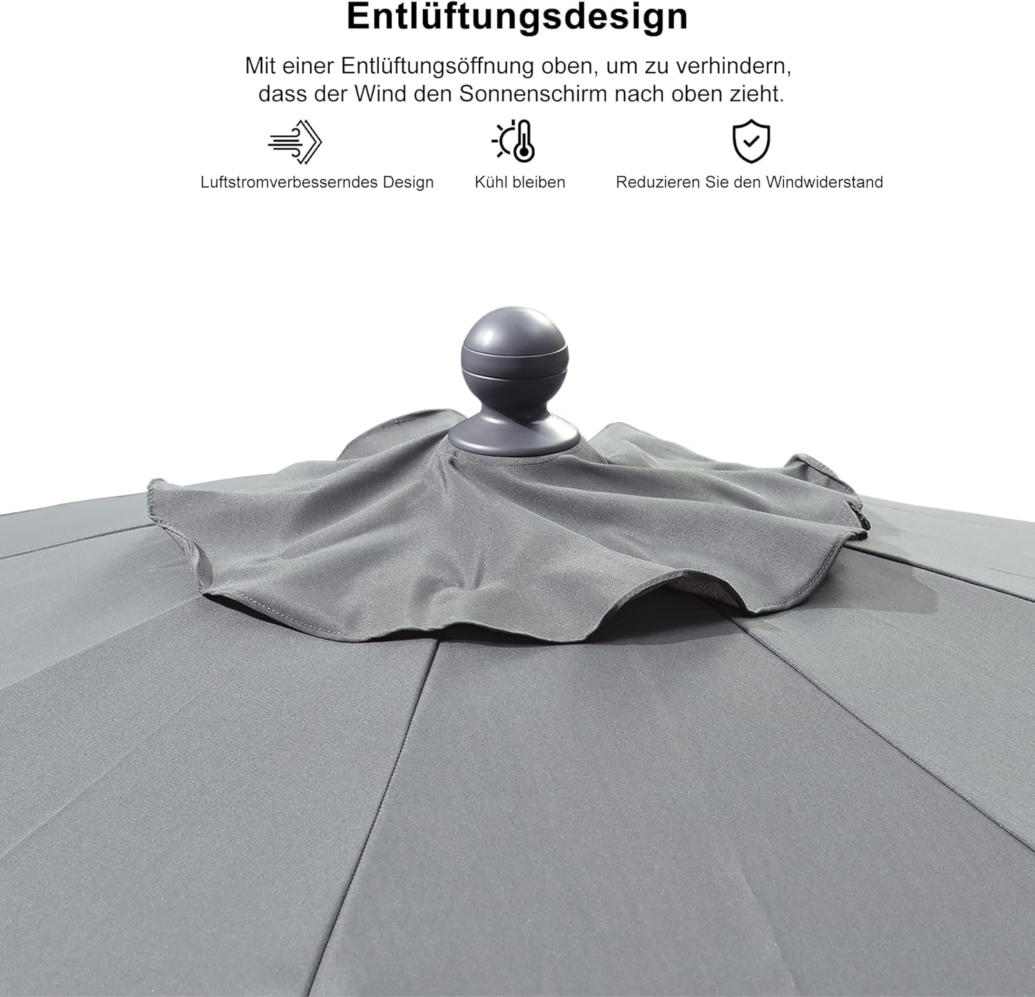 PURPLE LEAF Parasol 270 cm rond, zweefparasol met zwengel, kantelbare parasol, sterke uv-bescherming, voor balkon, tuin en terras, grijs