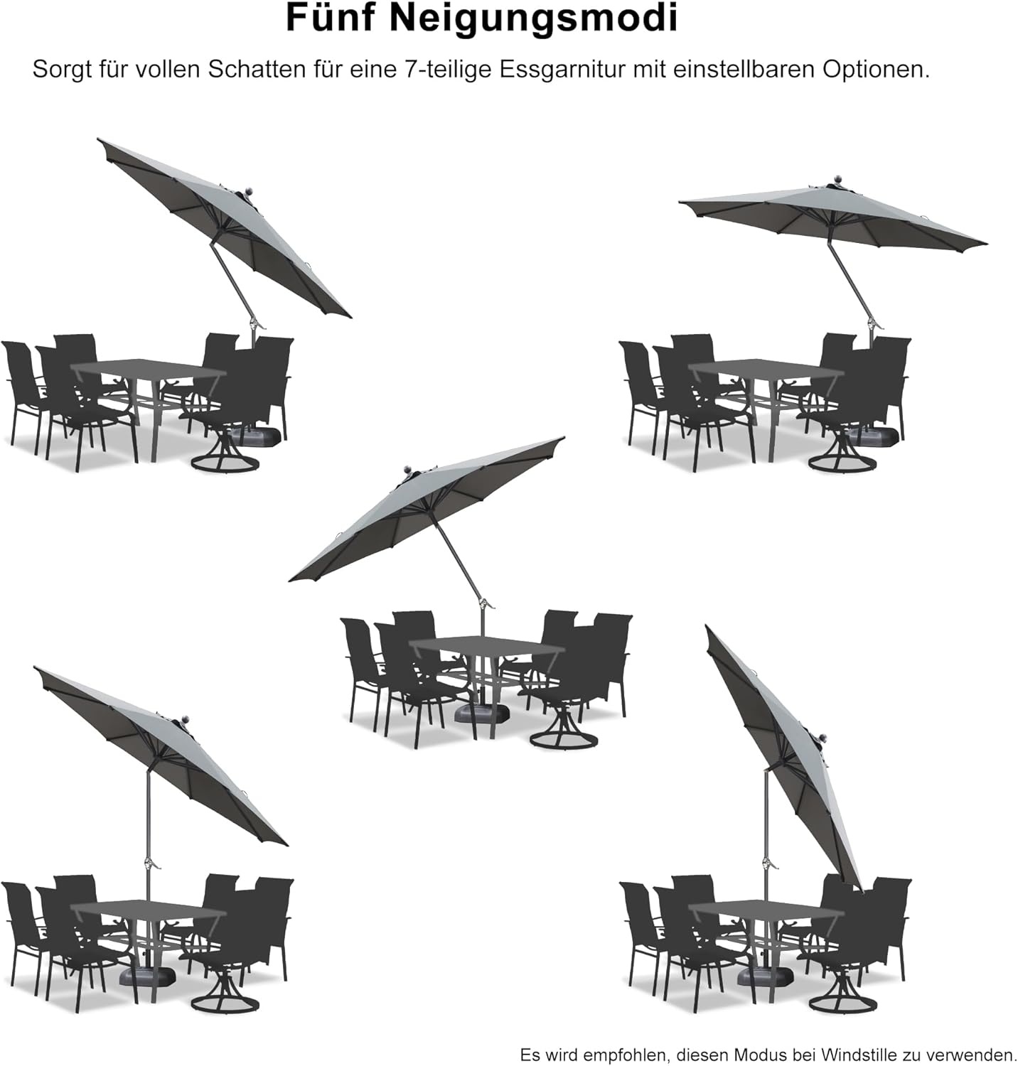 PURPLE LEAF Parasol 270 cm rond, zweefparasol met zwengel, kantelbare parasol, sterke uv-bescherming, voor balkon, tuin en terras, grijs