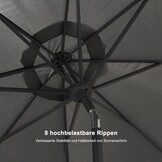 PURPLE LEAF Parasol 270 cm rond, zweefparasol met zwengel, kantelbare parasol, sterke uv-bescherming, voor balkon, tuin en terras, grijs