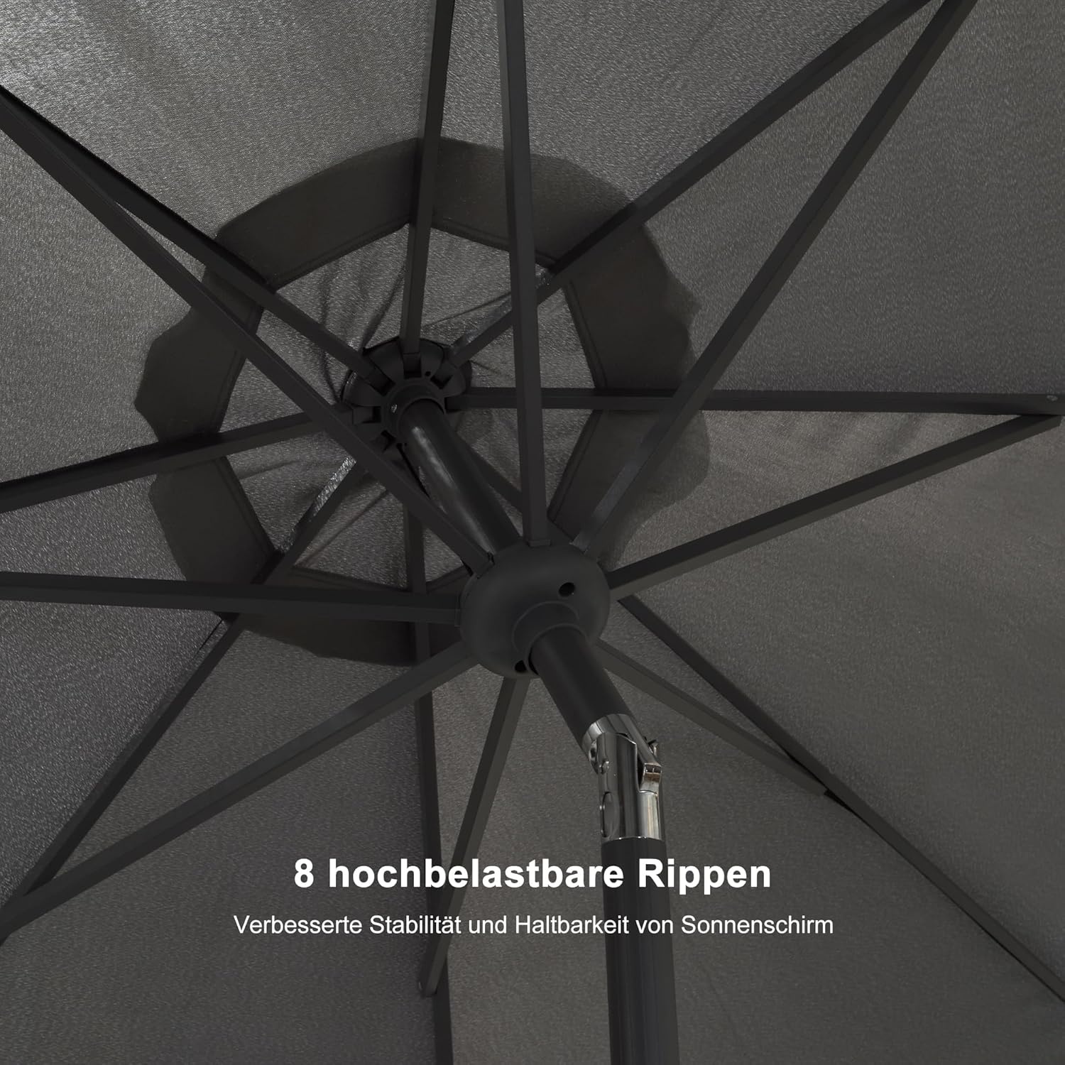 PURPLE LEAF Parasol 270 cm rond, zweefparasol met zwengel, kantelbare parasol, sterke uv-bescherming, voor balkon, tuin en terras, grijs