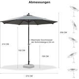 PURPLE LEAF Parasol 270 cm rond, zweefparasol met zwengel, kantelbare parasol, sterke uv-bescherming, voor balkon, tuin en terras, grijs