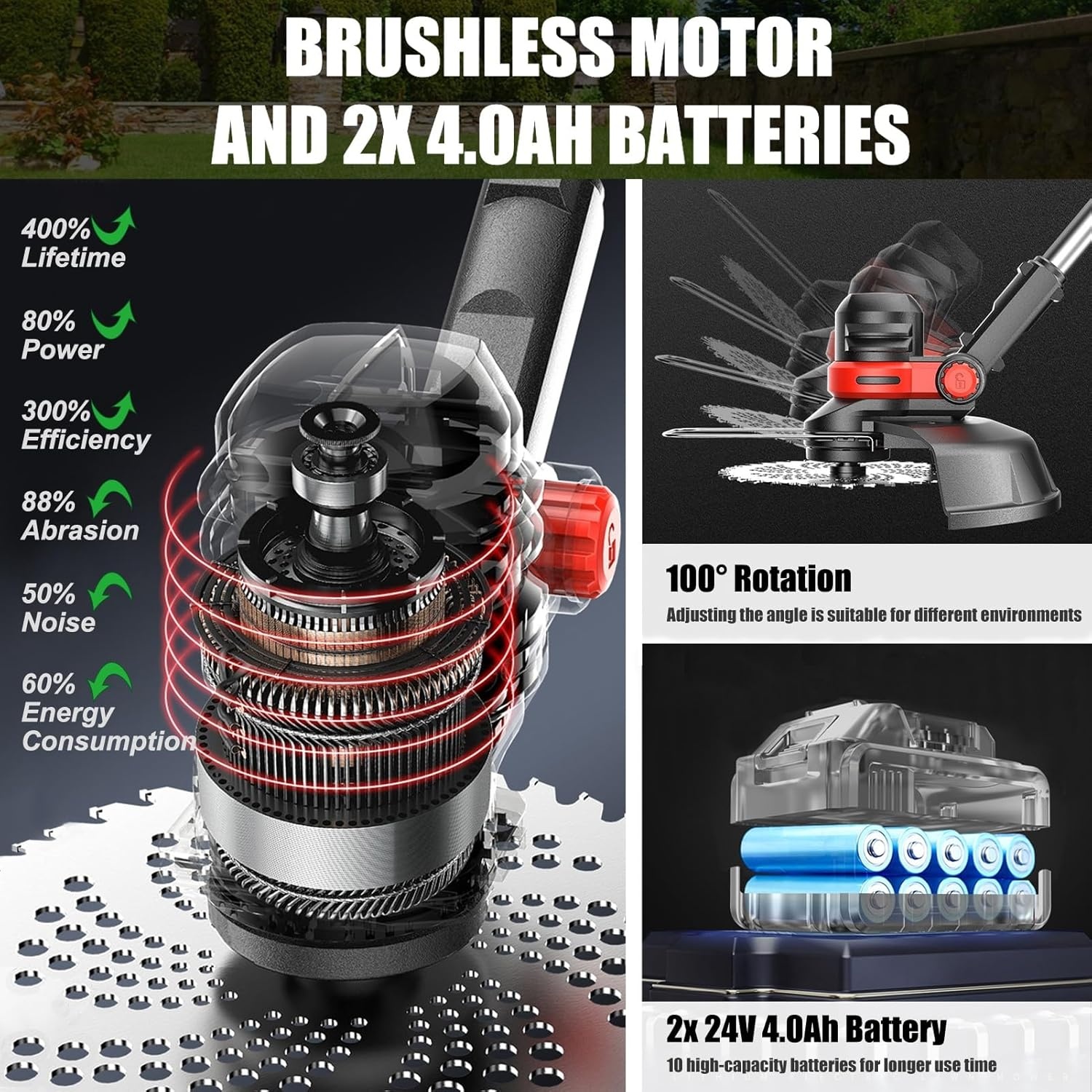 Accu Grastrimmer 4-in-1 Telescopisch met Koolborstelloze Motor en 2x 4.0Ah Batterijen