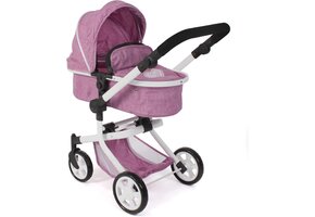 Poppenwagen 2-in-1 met Reiswieg & Sportzitje - Jeans Roze - 34% Korting