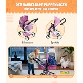 Bayer Chic 2000® 2in1 Puppenwagen Mika – Jeans Pink – faltbar – höhenverstellbarer Griff 47-80 cm – modernes Gestell – Puppen bis 52 cm – 4-8 J.