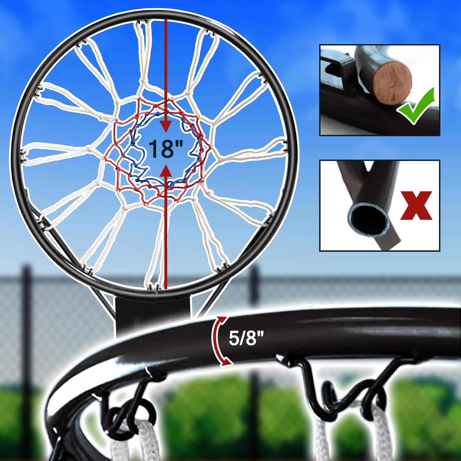 Dripex Basketbalring 45 cm met Net - Wandmontage