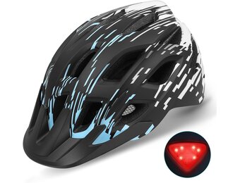 Tadpole Fietshelm voor Volwassenen met Achterlicht en Afneembaar Vizier - Zwart/Blauw - 57-61 cm