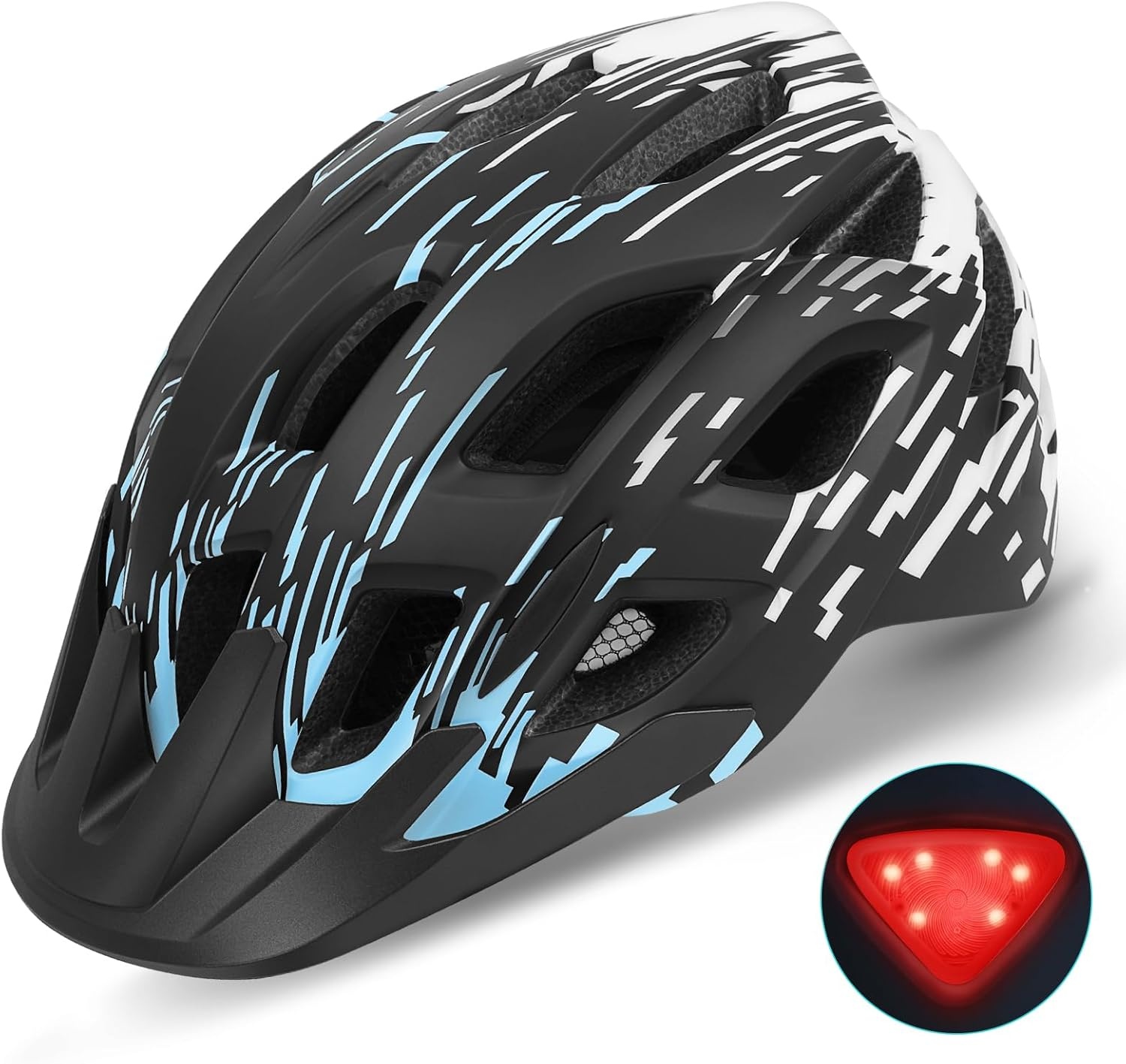 Tadpole Fietshelm voor Volwassenen met Achterlicht en Afneembaar Vizier - Zwart/Blauw - 57-61 cm