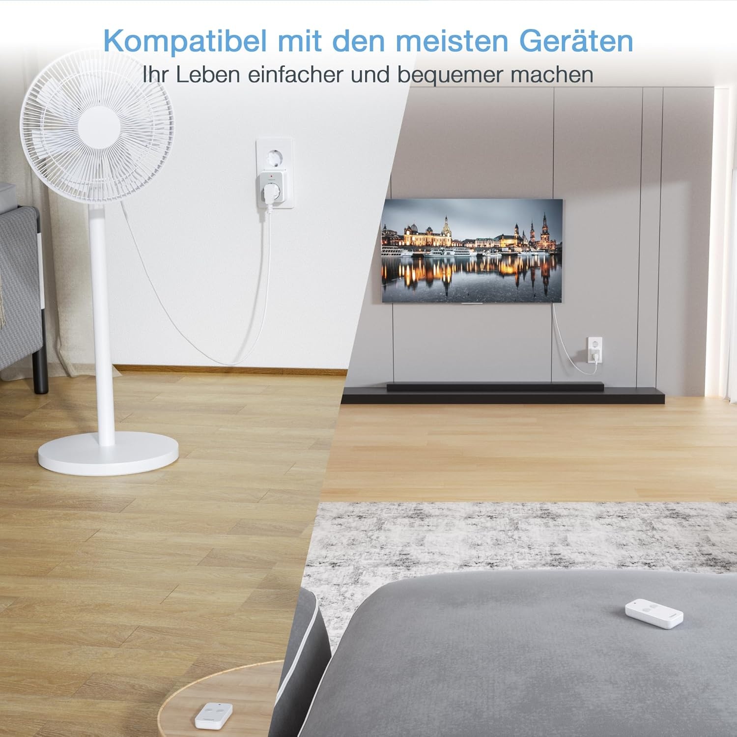 TESSAN Draadloos stopcontact met afstandsbediening, stopcontact met 30,5 m bereik, 3600 W binnen, schakelbaar met magnetisch, programmeerbaar