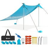 VILLEY Strandtent, Draagbare Zonnescherm Zonnedak Zonnenschuilplaats UPF50+, 2,4 m x 2 m, voor 1-3 Personen, met 2 Aluminium Palen en Opbergtas, Voor Strand, Camping, Blauw