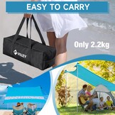 VILLEY Strandtent, Draagbare Zonnescherm Zonnedak Zonnenschuilplaats UPF50+, 2,4 m x 2 m, voor 1-3 Personen, met 2 Aluminium Palen en Opbergtas, Voor Strand, Camping, Blauw