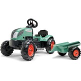 FALK Farm Lander pedaaltractor met aanhanger, vanaf 2 jaar, 50% gerecycled kunststof, gemaakt in Frankrijk, stuur met claxon-2054L, 2054L, donkergroen, 2054L