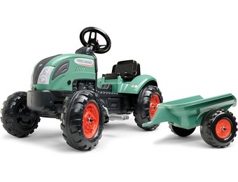 FALK Farm Lander pedaaltractor met aanhanger, vanaf 2 jaar, 50% gerecycled kunststof, gemaakt in Frankrijk, stuur met claxon-2054L, 2054L, donkergroen, 2054L