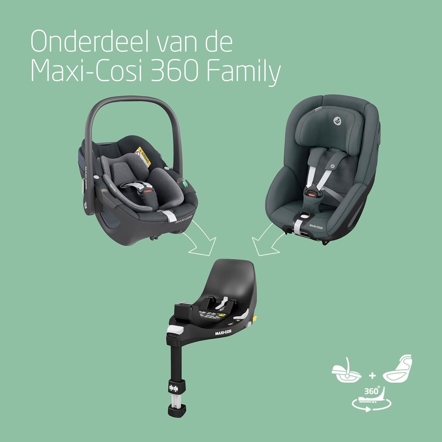Maxi-Cosi Pearl 360 i-Size Autostoel, 3 maanden - 4 jaar (61-105 cm), 360 Draaibare Autostoel, Met één hand draaibaar, ClimaFlow, Easy-in harnas, G-CELL-technologie, Authentic Graphite