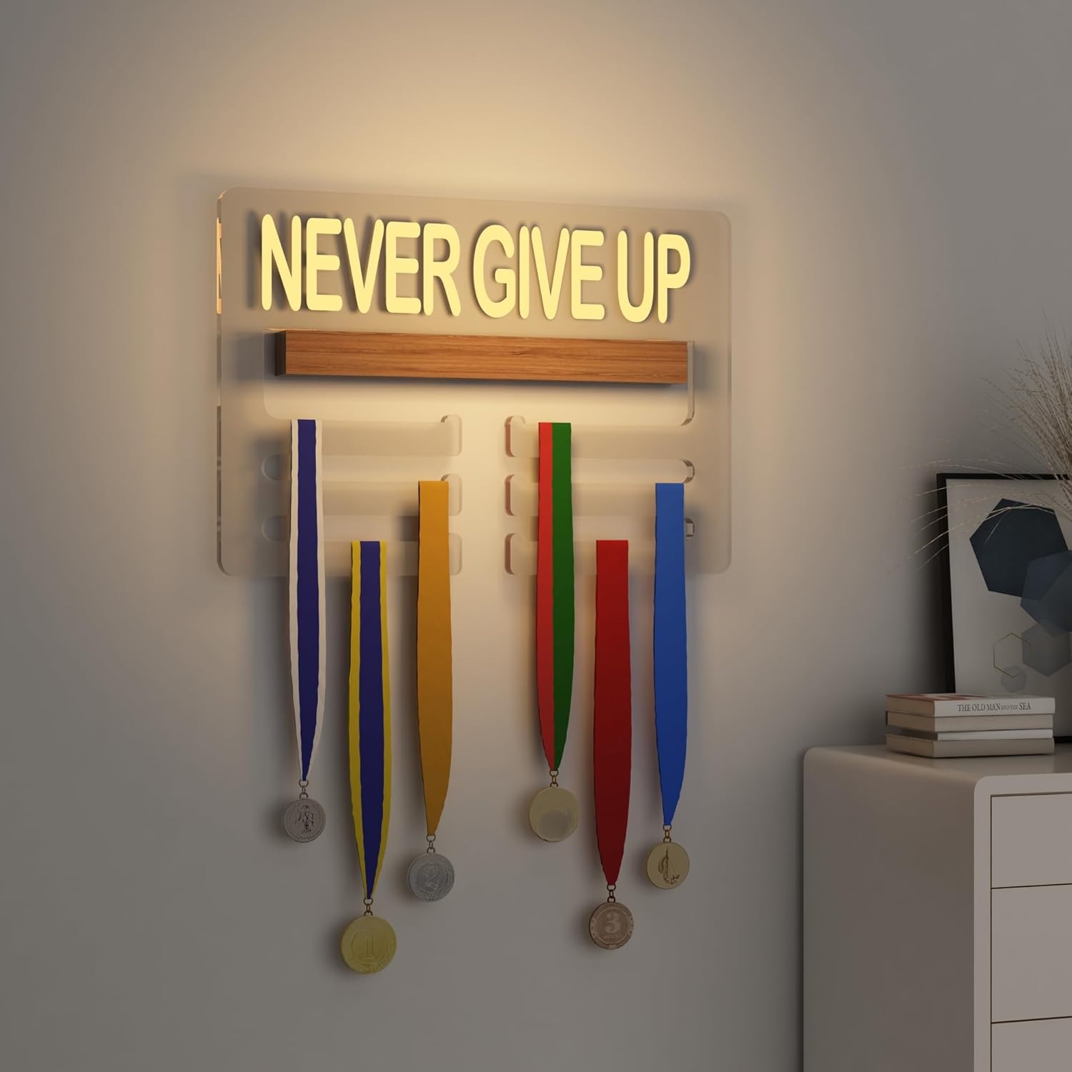 Ammonite Light up Medal Hanger Display, Houder Rack voor Awards of Linten, Sport Thema Lint Houder voor Muur, Gelaagd Award Rack