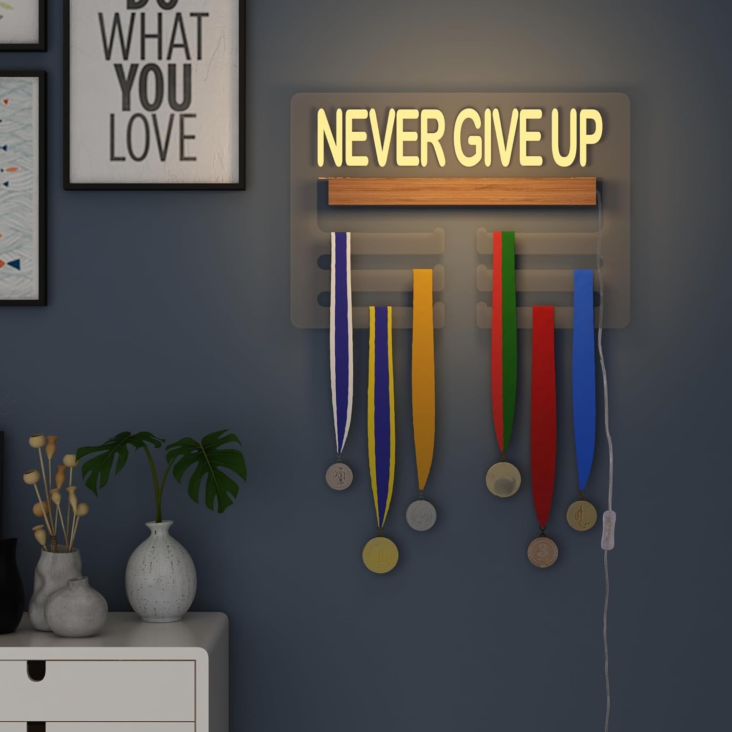 Ammonite Light up Medal Hanger Display, Houder Rack voor Awards of Linten, Sport Thema Lint Houder voor Muur, Gelaagd Award Rack
