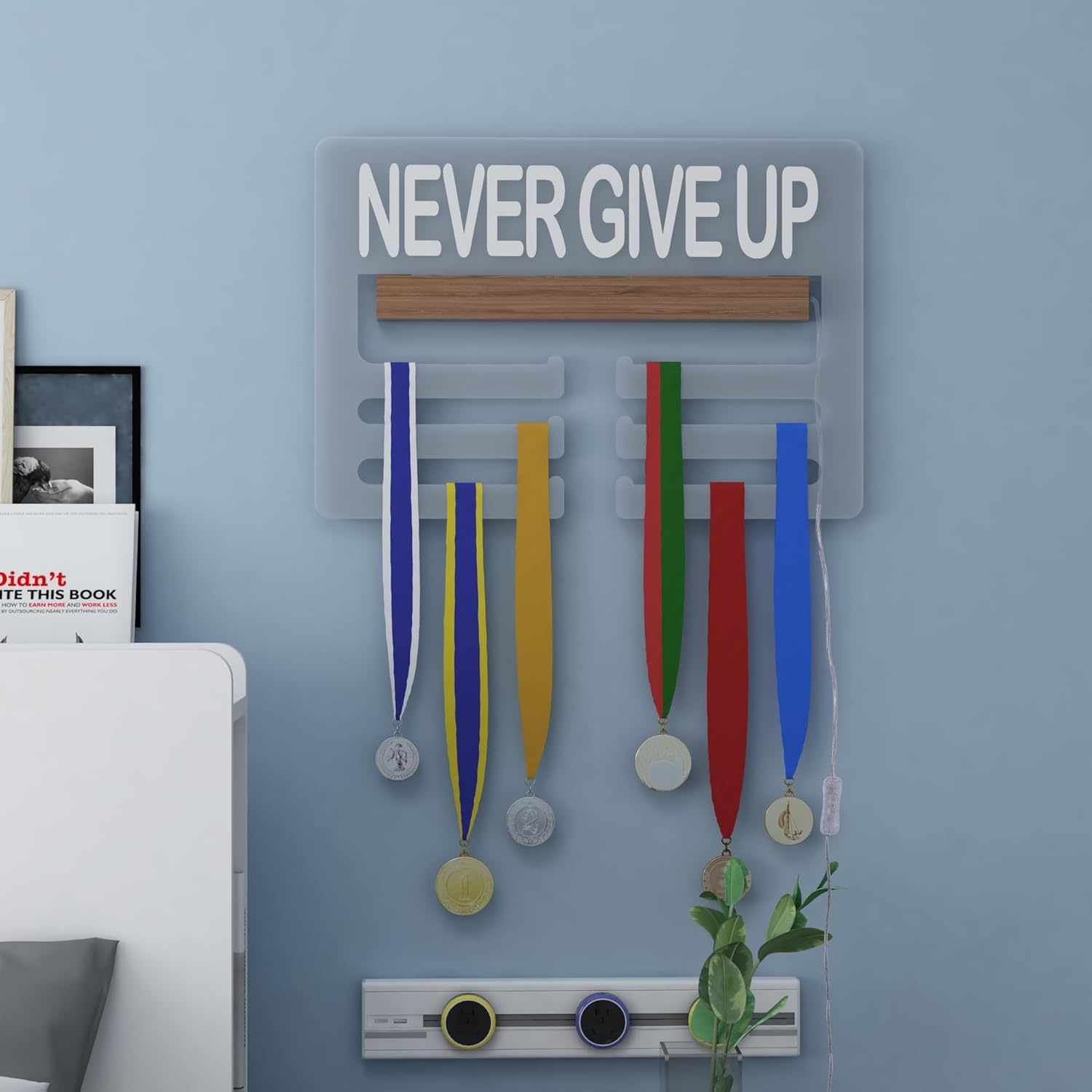 Ammonite Light up Medal Hanger Display, Houder Rack voor Awards of Linten, Sport Thema Lint Houder voor Muur, Gelaagd Award Rack