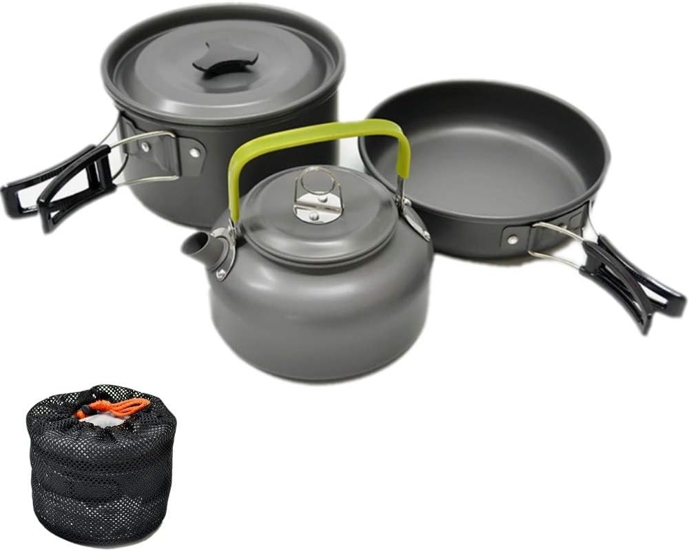 JZK camping kookgereiset, 2 - 3 personen, opvouwbare camping pannenset, steelpan, pan, theepot voor buiten, picknicken, kamperen en wandelvakanties