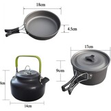 JZK camping kookgereiset, 2 - 3 personen, opvouwbare camping pannenset, steelpan, pan, theepot voor buiten, picknicken, kamperen en wandelvakanties