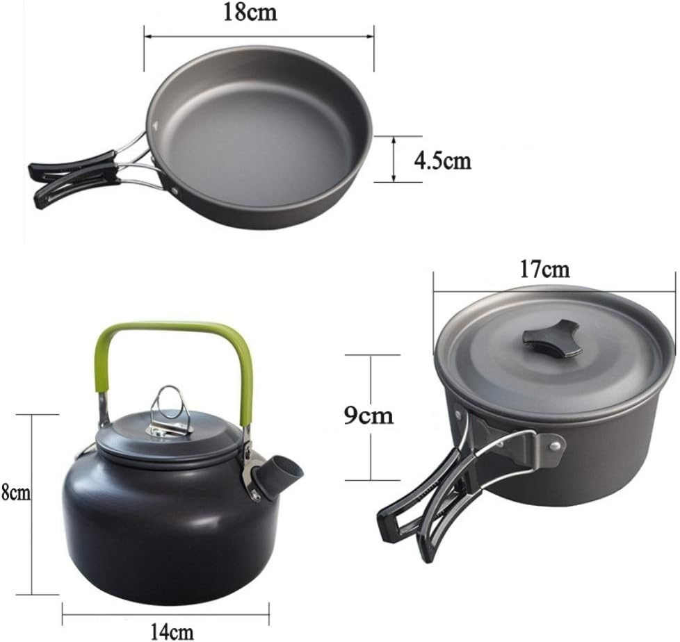 JZK camping kookgereiset, 2 - 3 personen, opvouwbare camping pannenset, steelpan, pan, theepot voor buiten, picknicken, kamperen en wandelvakanties
