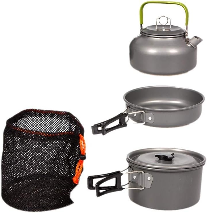 JZK camping kookgereiset, 2 - 3 personen, opvouwbare camping pannenset, steelpan, pan, theepot voor buiten, picknicken, kamperen en wandelvakanties