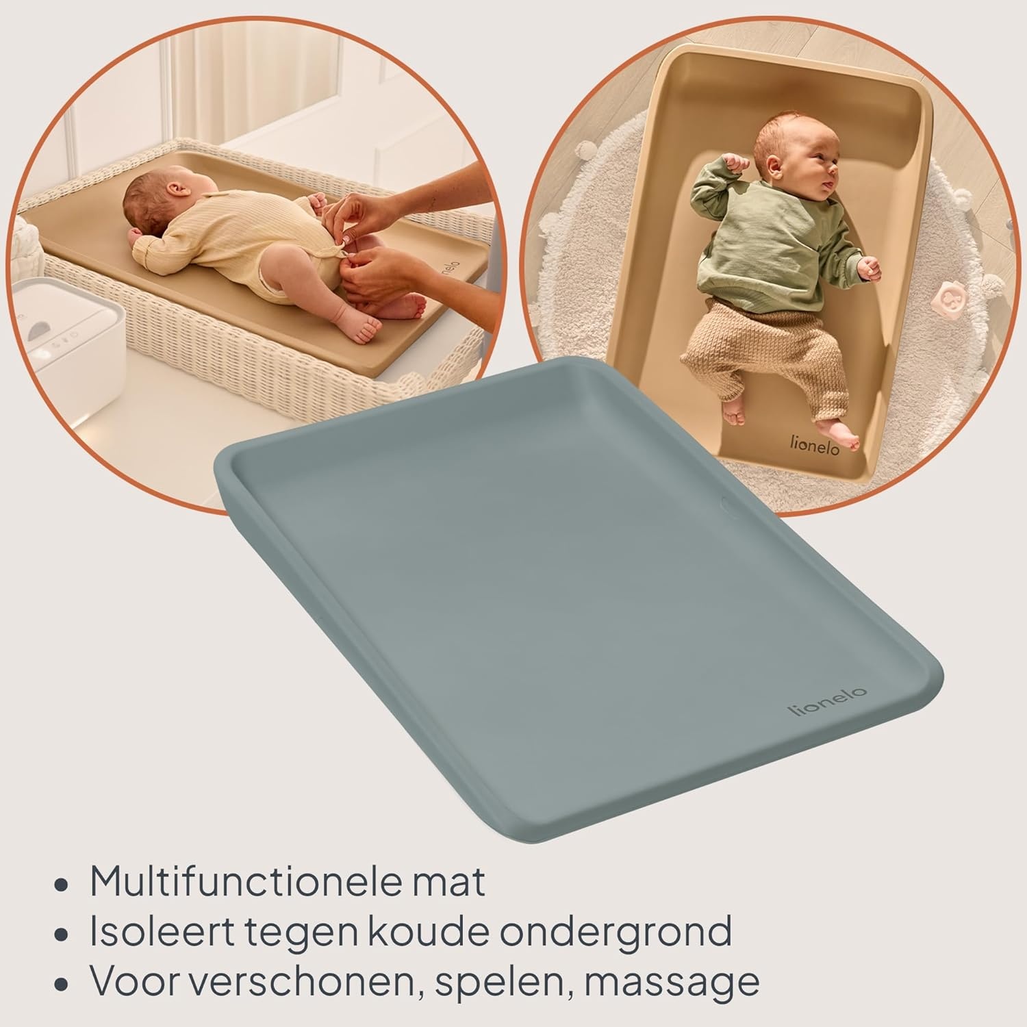 LIONELO Megs Aankleedkussen 70×49×7 cm – Waterdicht Antislip & Veilig, Zacht PU Schuim met Opstaande Randen, Veilig vanaf Geboorte, Vrij van Schadelijke Stoffen, Onderhoudsvriendelijk, Grijs