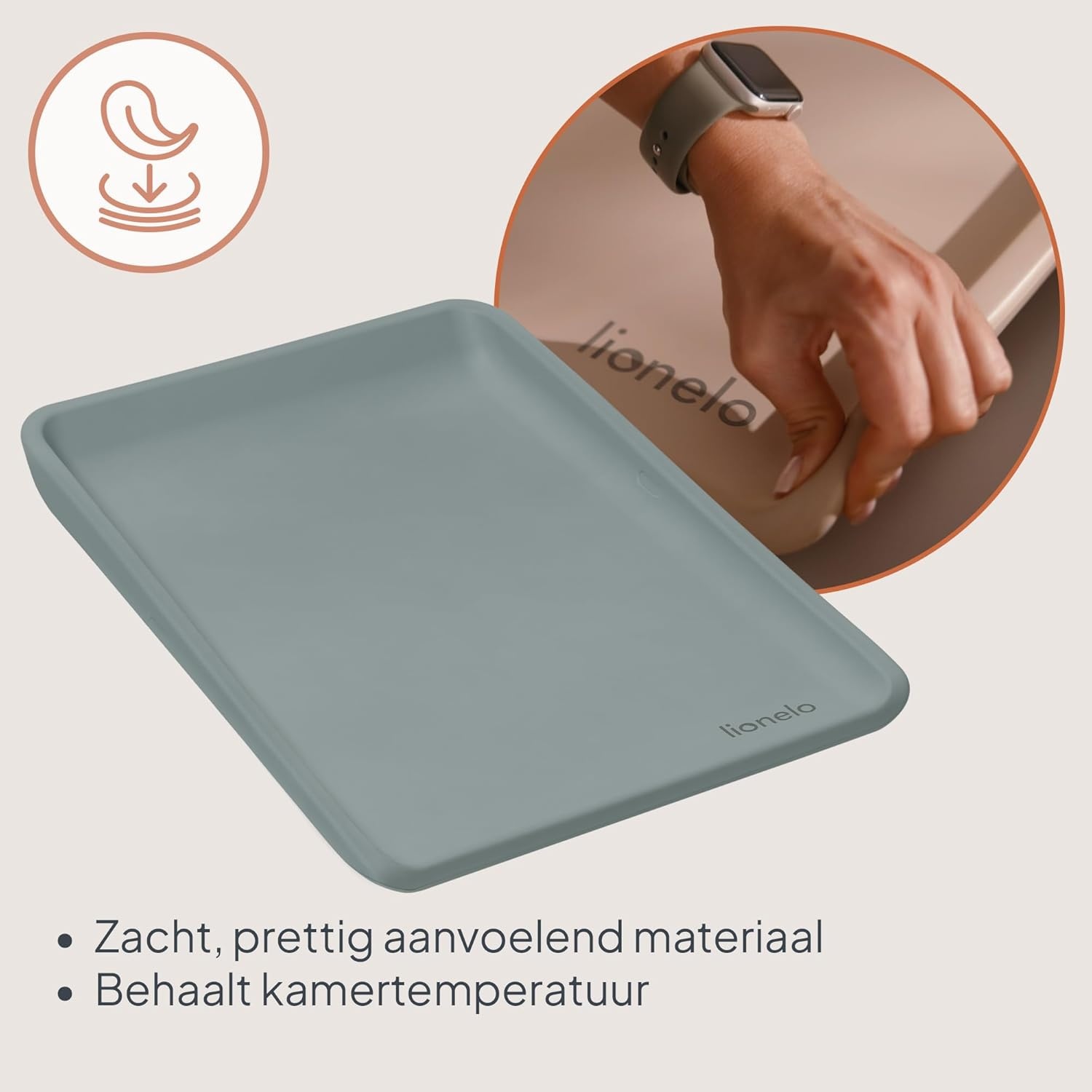 LIONELO Megs Aankleedkussen 70×49×7 cm – Waterdicht Antislip & Veilig, Zacht PU Schuim met Opstaande Randen, Veilig vanaf Geboorte, Vrij van Schadelijke Stoffen, Onderhoudsvriendelijk, Grijs