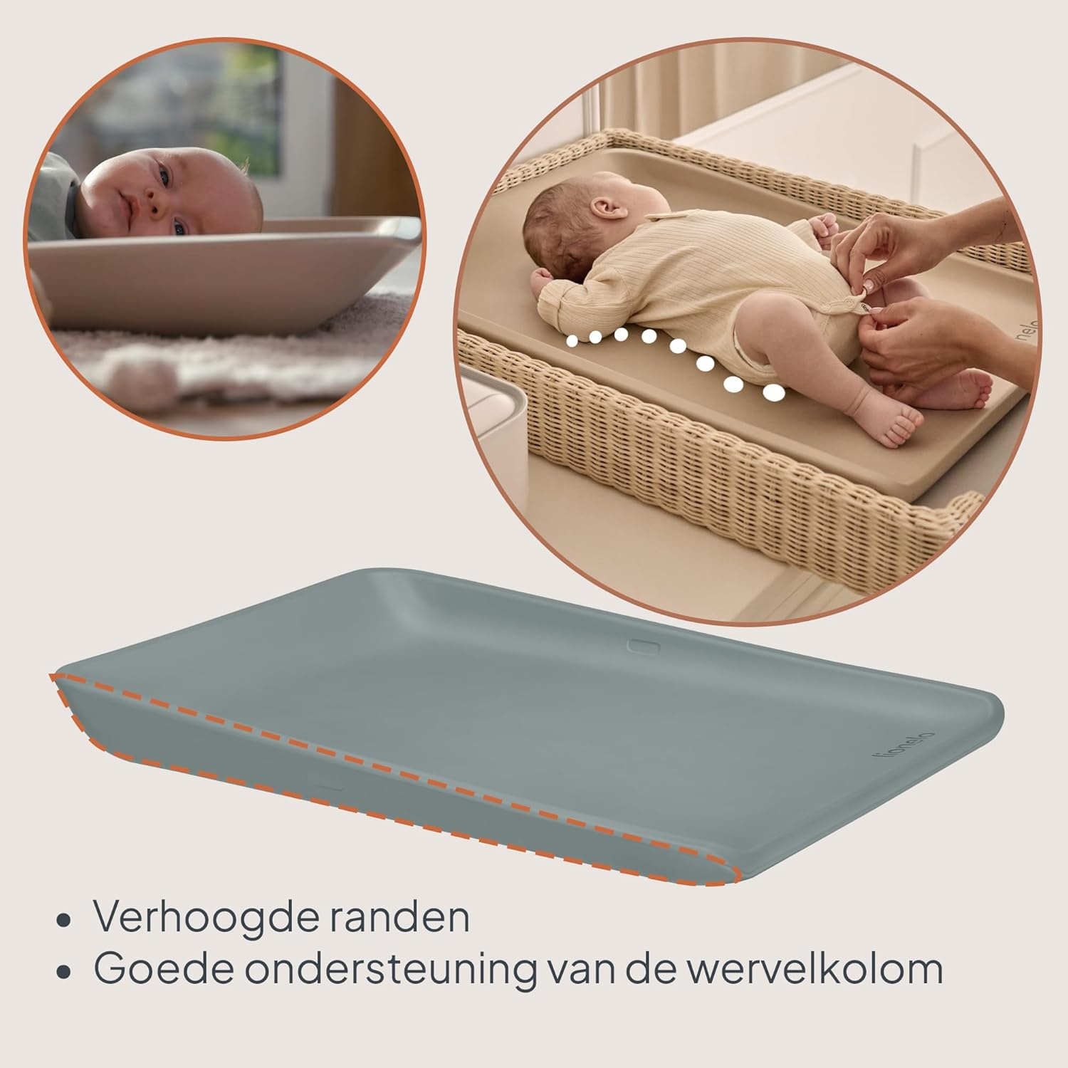 LIONELO Megs Aankleedkussen 70×49×7 cm – Waterdicht Antislip & Veilig, Zacht PU Schuim met Opstaande Randen, Veilig vanaf Geboorte, Vrij van Schadelijke Stoffen, Onderhoudsvriendelijk, Grijs