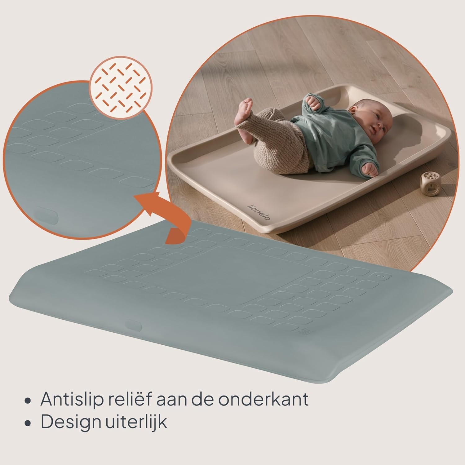 LIONELO Megs Aankleedkussen 70×49×7 cm – Waterdicht Antislip & Veilig, Zacht PU Schuim met Opstaande Randen, Veilig vanaf Geboorte, Vrij van Schadelijke Stoffen, Onderhoudsvriendelijk, Grijs