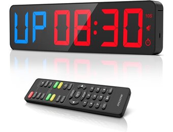 ANJANK Fitnesstimer, LED-wandklok, 38,1 cm, intervaltimer met stopwatch, countdown- en opwaarts, instelbare volume, afstandsbediening