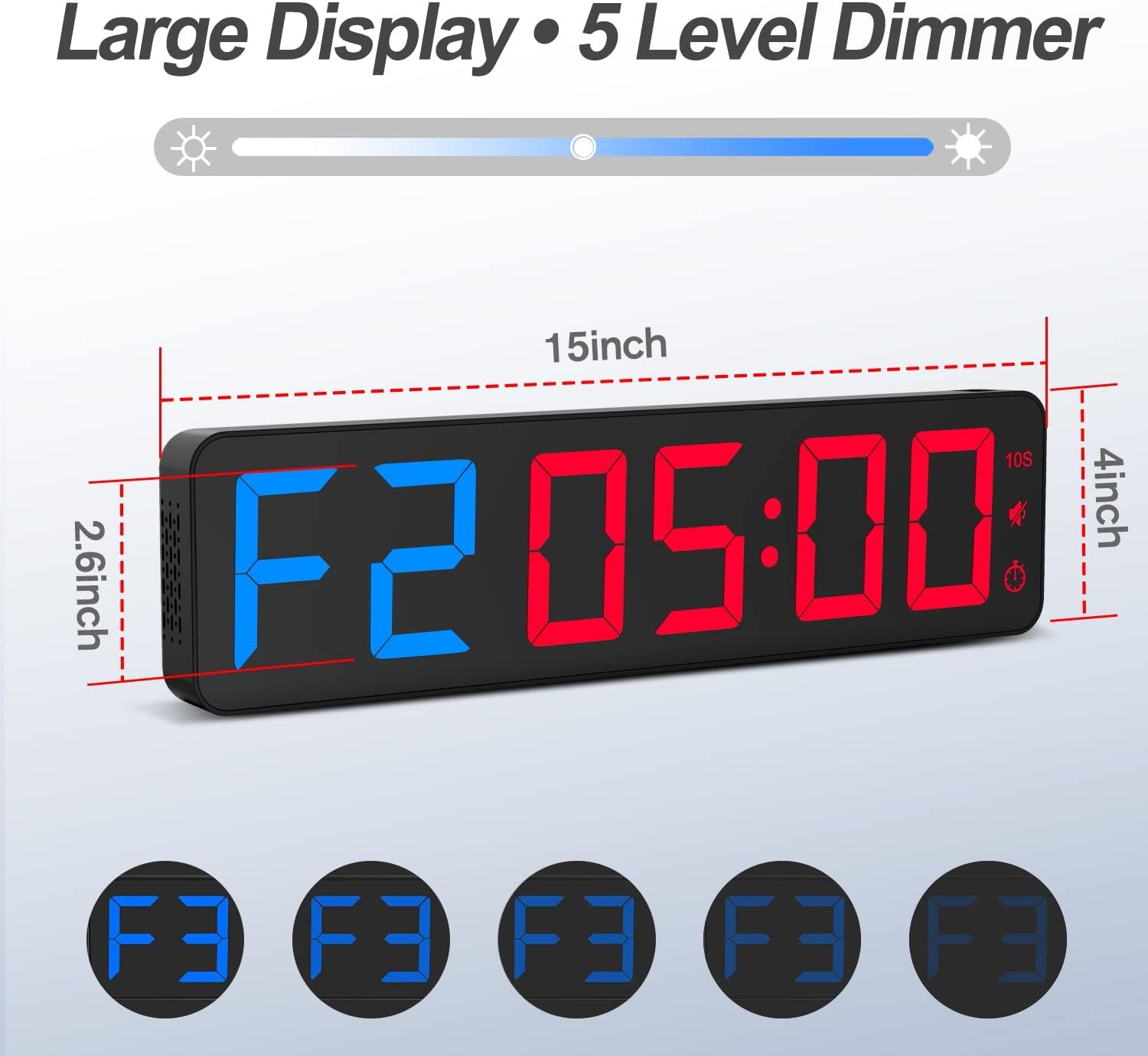 ANJANK Fitnesstimer, LED-wandklok, 38,1 cm, intervaltimer met stopwatch, countdown- en opwaarts, instelbare volume, afstandsbediening