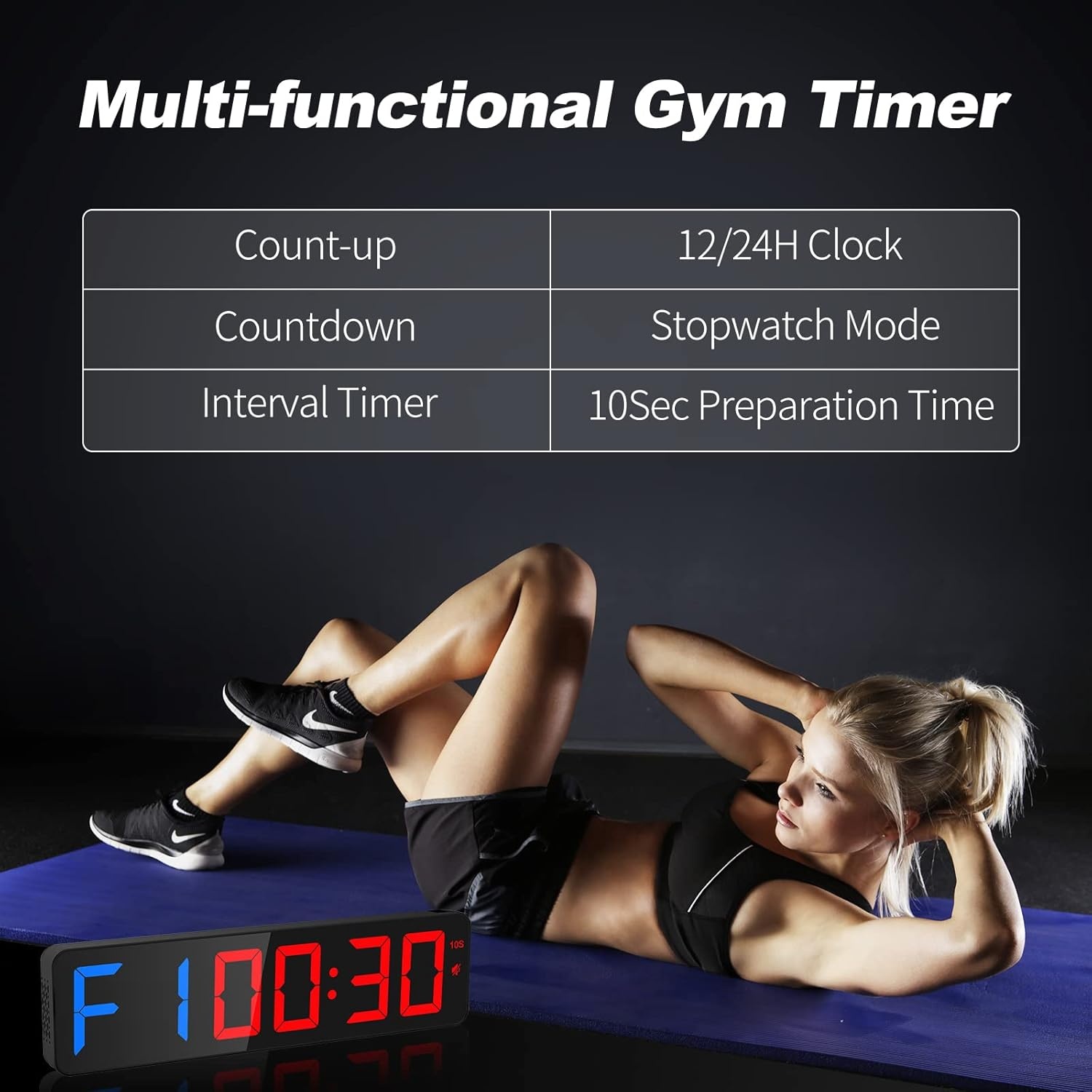 ANJANK Fitnesstimer, LED-wandklok, 38,1 cm, intervaltimer met stopwatch, countdown- en opwaarts, instelbare volume, afstandsbediening