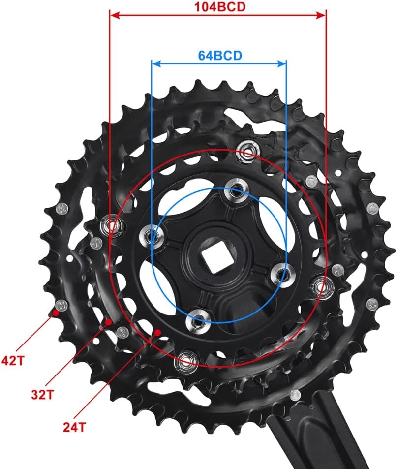CYSKY Crankstel 3 x 9/10 versnellingen 170 mm 104/64 BCD crankset 44-32-22T/42-32-24T crankstel voor racefiets MTB BMX compatibel met Shimano, SRAM, FSA, Gaint