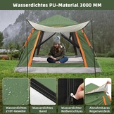 HAUSPROFI Campingtent, automatische 3-persoons, instant-tent, pop-up koepeltent, 4 seizoenen, waterdicht en winddicht, campingtent met afneembaar buitententzeil voor gezinnen, camping