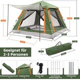 HAUSPROFI Campingtent, automatische 3-persoons, instant-tent, pop-up koepeltent, 4 seizoenen, waterdicht en winddicht, campingtent met afneembaar buitententzeil voor gezinnen, camping