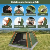 HAUSPROFI Campingtent, automatische 3-persoons, instant-tent, pop-up koepeltent, 4 seizoenen, waterdicht en winddicht, campingtent met afneembaar buitententzeil voor gezinnen, camping
