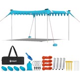 VILLEY Strandtent, Draagbare Zonnescherm Zonnedak Zonnenschuilplaats UPF50+, 3m x 3,3m, voor 6 Personen, met 4 Aluminium Palen en Opbergtas, Voor Strand, Camping, Blauw