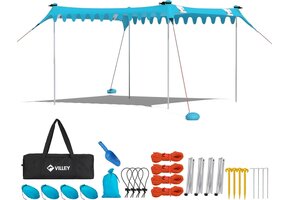 Strandtent UPF50+ 3x3.3m Blauw - 6 Pers. - 30% Korting