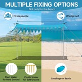 VILLEY Strandtent, Draagbare Zonnescherm Zonnedak Zonnenschuilplaats UPF50+, 3m x 3,3m, voor 6 Personen, met 4 Aluminium Palen en Opbergtas, Voor Strand, Camping, Blauw