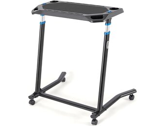 Rollentrainer tafel met verstelbare wielen, hoogteverstelling, roltrainer bureau met een antislip rubberen werkblad, 2 uitsparingen voor tablet of smartphone, 2 bekerhouders Zwart
