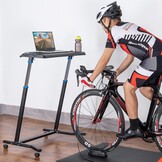 Rollentrainer tafel met verstelbare wielen, hoogteverstelling, roltrainer bureau met een antislip rubberen werkblad, 2 uitsparingen voor tablet of smartphone, 2 bekerhouders Zwart